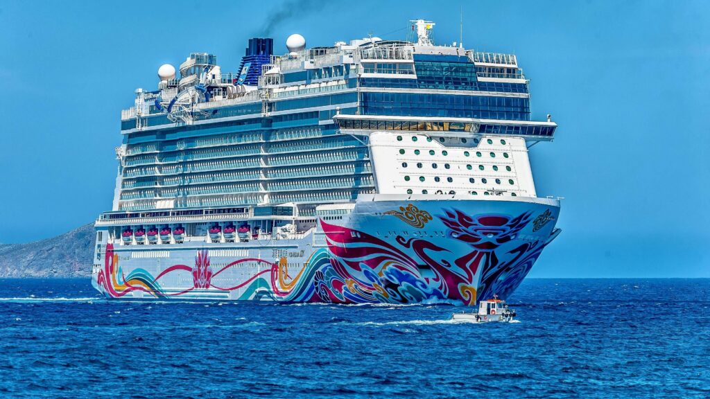 Cruise ship with colorful paint